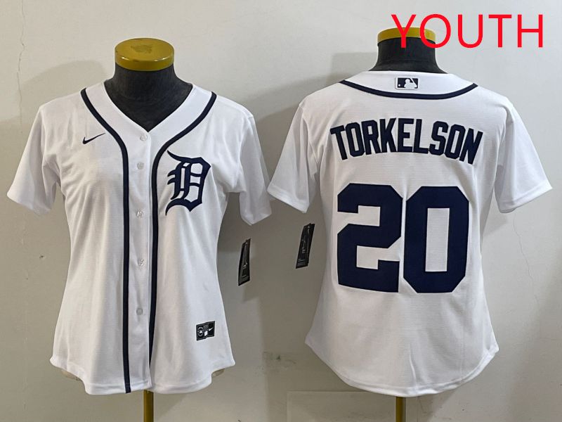 Youth Detroit Tigers #20 Torkelson White Game 2025 Nike MLB Jersey style 1